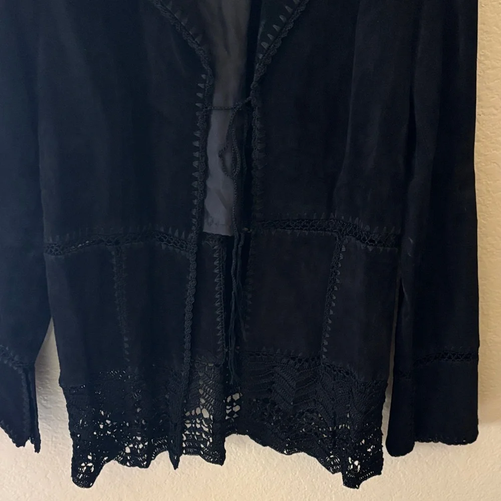 Black Suede Women's Jacket with Crochet detail - Picture 5 of 8